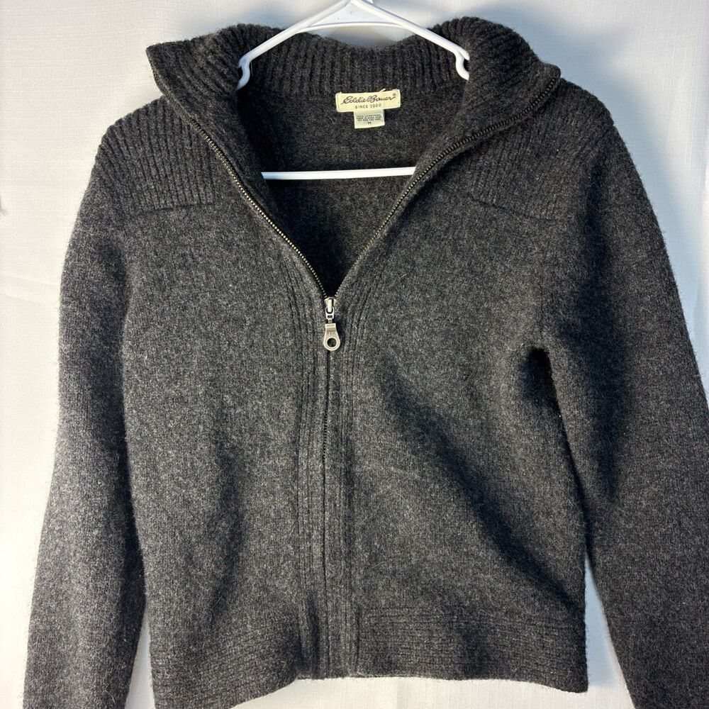 Eddie Bauer 100% Lambswool Zip Sweater Outdoors Cabincore Charcoal M vintage